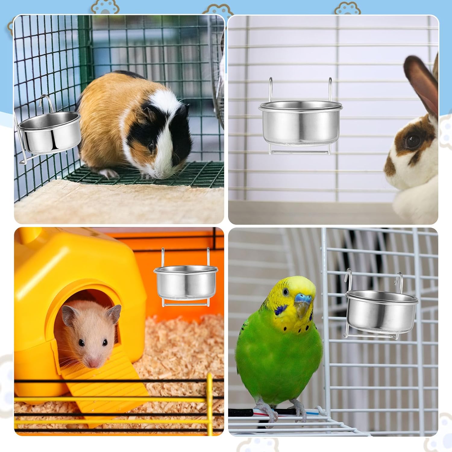 Layhit 6 Pcs 10 oz Kennel Pet Hanging Bowl Stainless Steel Coop Cup with Hanger None Spill Dog Crate Water Bowl Kennel Dog Rabbit Food Dish for Cage Cats Birds Chicken Reptiles